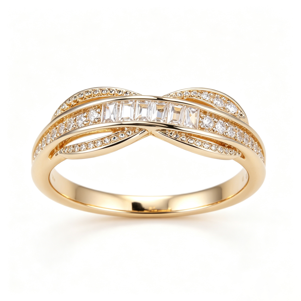Radiant Baguette and Pavé Crossover Ring
