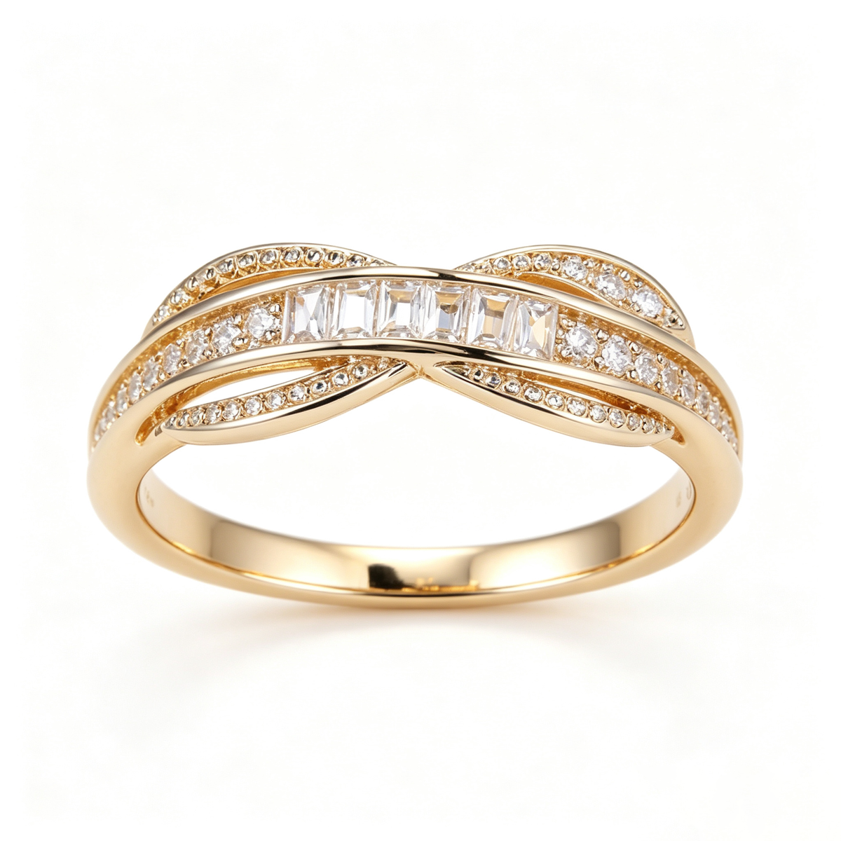 Radiant Baguette and Pavé Crossover Ring