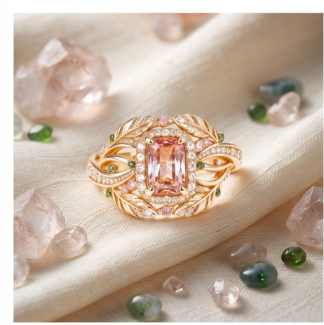 Enchanted Peach Topaz and Botanical Wreath Ring