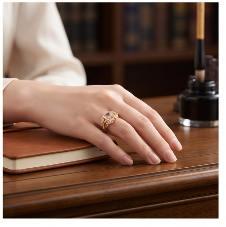 Enchanted Peach Topaz and Botanical Wreath Ring