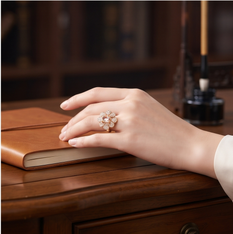 Peach Blossom Pavé Cluster Statement Ring