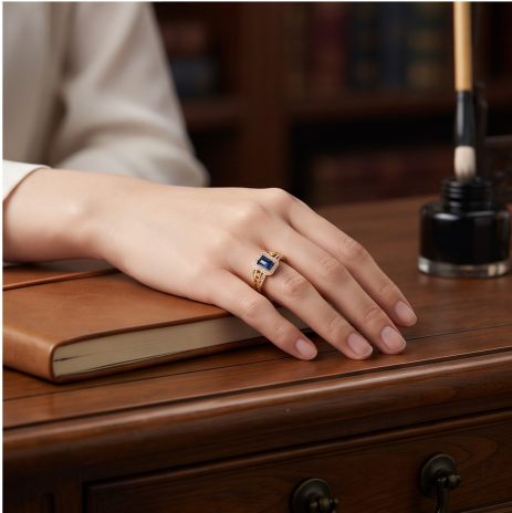 Regal Sapphire Emerald-Cut Halo Ring