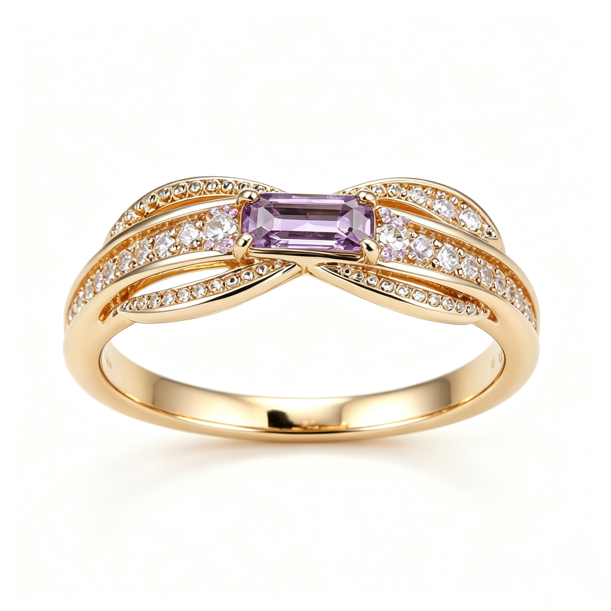Lavender Baguette and Pavé Crossover Ring
