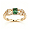 Regal Emerald-Cut Green Tourmaline Halo Ring