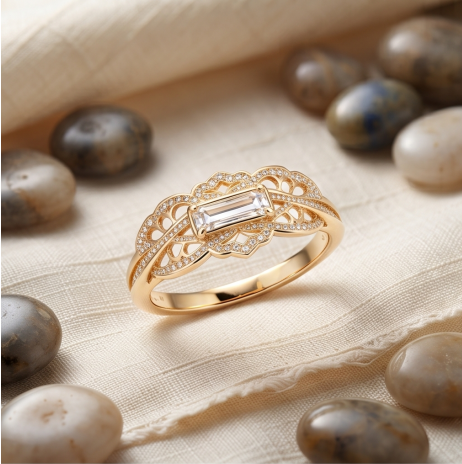 Ethereal Filigree Baguette and Pavé Statement Ring