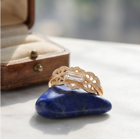 Ethereal Filigree Baguette and Pavé Statement Ring