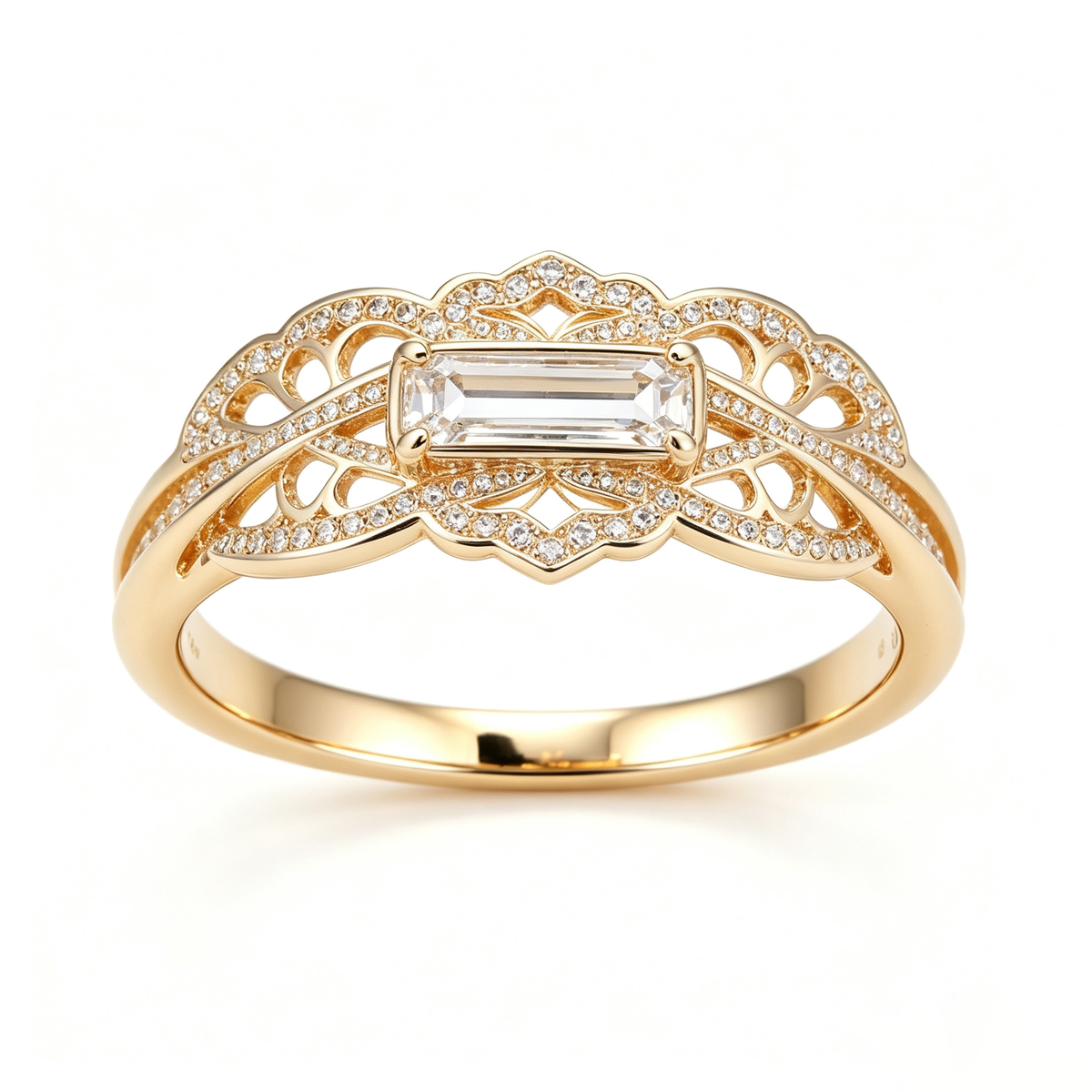 Ethereal Filigree Baguette and Pavé Statement Ring