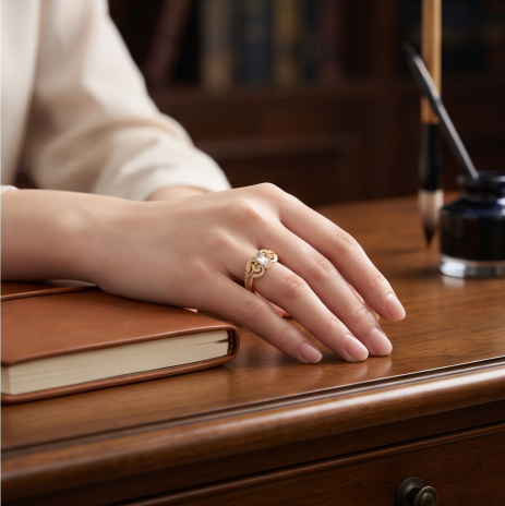 Baroque Scroll Emerald-Cut Statement Ring