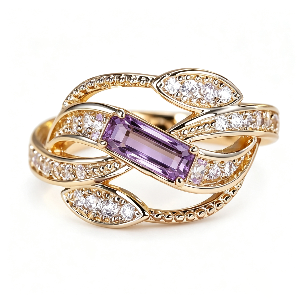Enchanged Lavender Leaf Baguette Ring