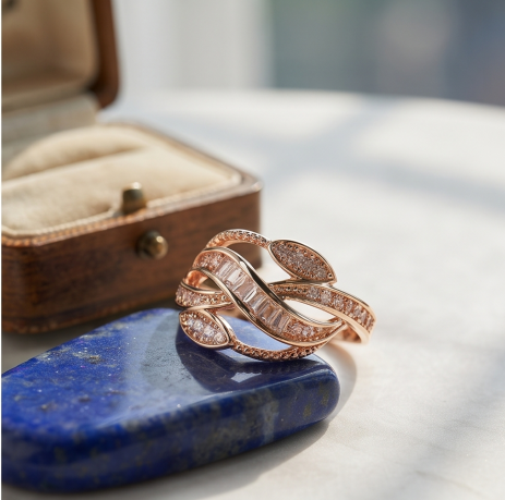 Luminous Baguette Leaf Crossover Ring