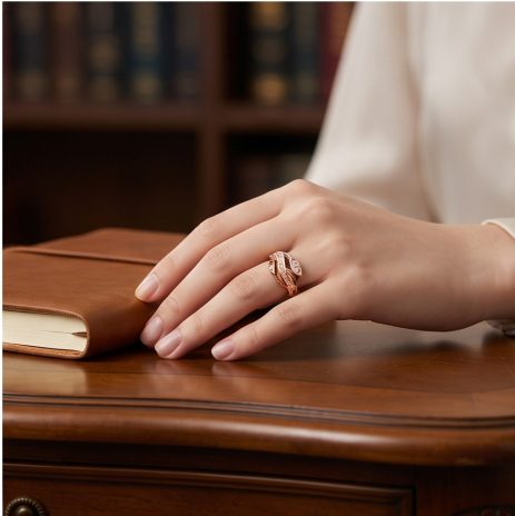 Luminous Baguette Leaf Crossover Ring